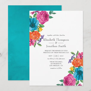 Convites Casamento de Watercolor Floral Fiesta