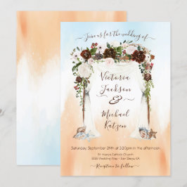 Convites Casamento de Watercolor Floral Tropical Beach Cano