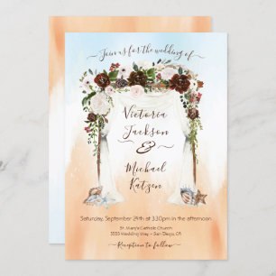 Convites Casamento de Watercolor Floral Tropical Beach Cano