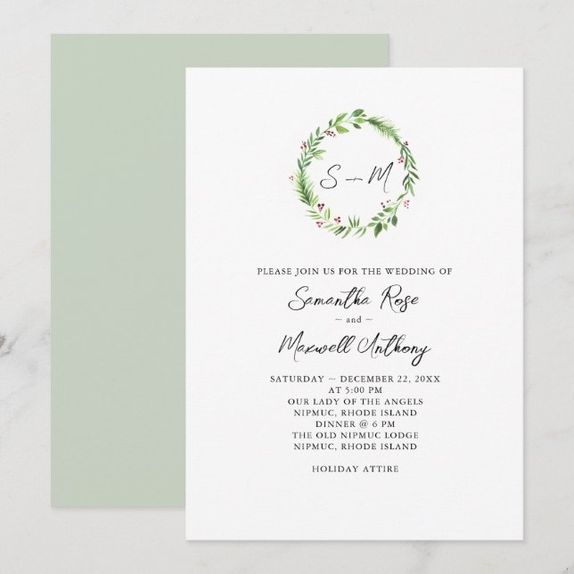 Convites Casamento de Watercolor Greenery Wreath (Frente/Verso)