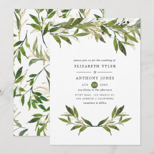 Convites Casamento de Watercolor Leafy Greenery