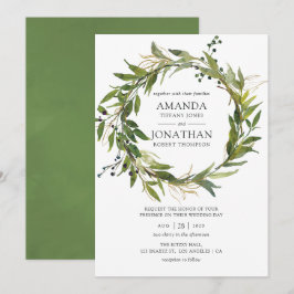 Convites Casamento de Watercolor Leafy Greenery Wreath