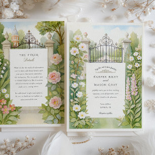 Convites Casamento de Watercolor London Iron Gates & Flower