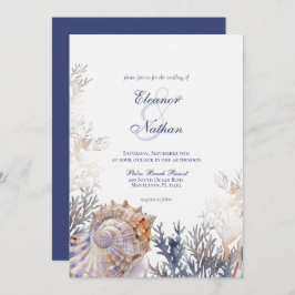 Convites Casamento de Watercolor Seashell Corals