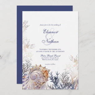 Convites Casamento de Watercolor Seashell Corals