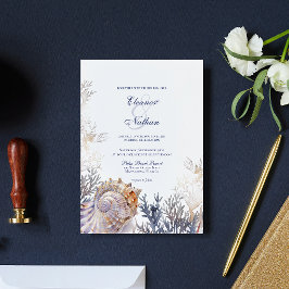 Convites Casamento de Watercolor Seashell Corals