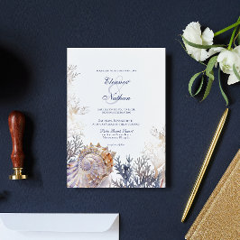Convites Casamento de Watercolor Seashell Corals