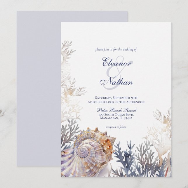Convites Casamento de Watercolor Seashell Corals (Frente/Verso)