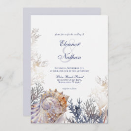 Convites Casamento de Watercolor Seashell Corals