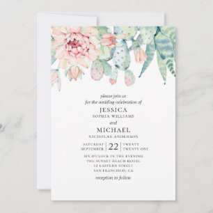 Convites Casamento de Watercolor suculenta. Cacto floral ro