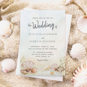 Convites Casamento de Watercolor Tropical Beach Seashells