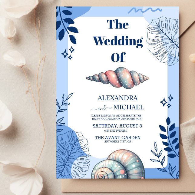 Convites Casamento de Watercolor Tropical Beach Seashells (Criador carregado)