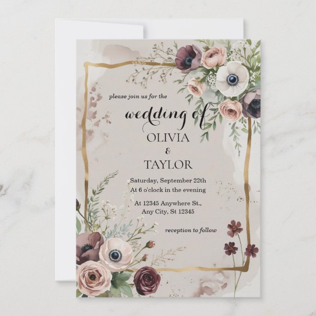Convites Casamento de Watercolor Wildflower (Frente)