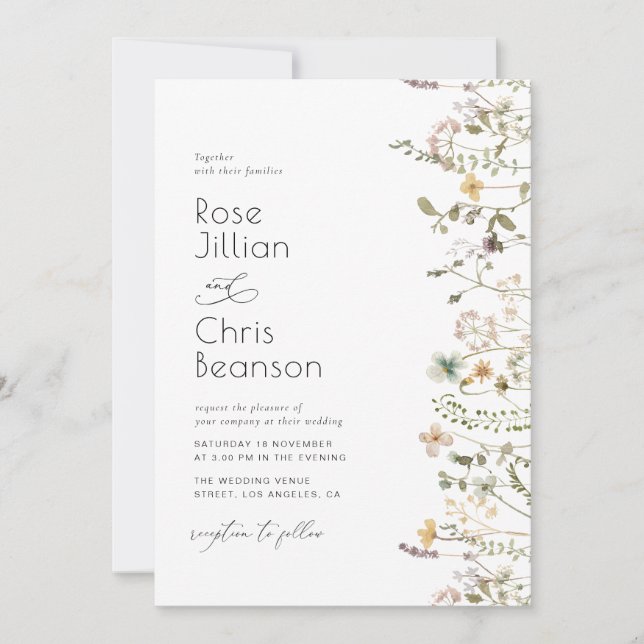 Convites Casamento de Watercolor Wildflower (Frente)
