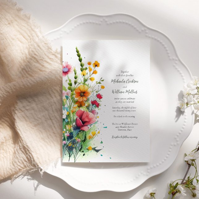 Convites Casamento de Watercolor Wildflower (Criador carregado)