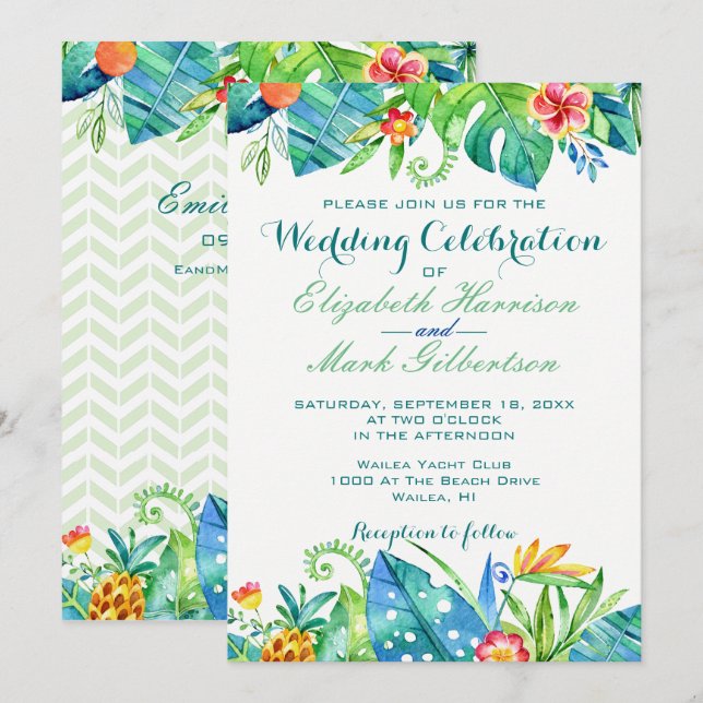 Convites Casamento de Website Tropical Floral Elegante (Frente/Verso)
