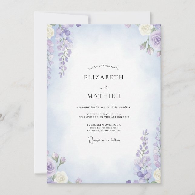Convites Casamento de Wisteria com Ametista e Periwinkle (Frente)