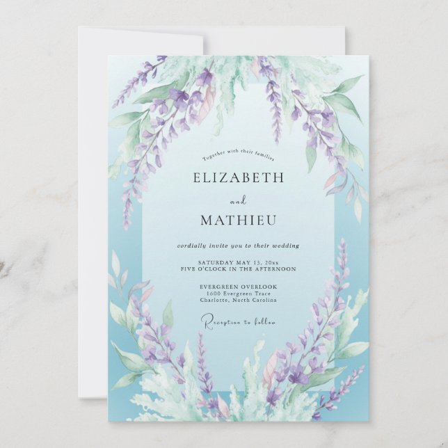 Convites Casamento de Wisteria e Periwinkle (Frente)