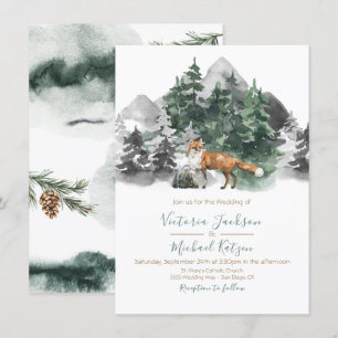 Convites Casamento de Woodland Fox Watercolor Mountain
