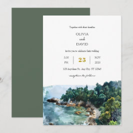 Convites Casamento de Woodsy Praia Costeira Azul Dusty