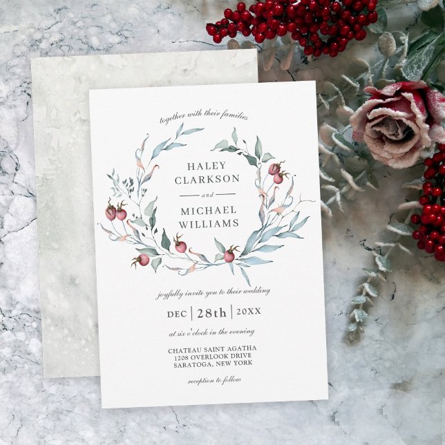 Convites Casamento de Wreath Botânica das Berries de invern (A lovely choice for winter weddings, available in printed or instant download formats!)
