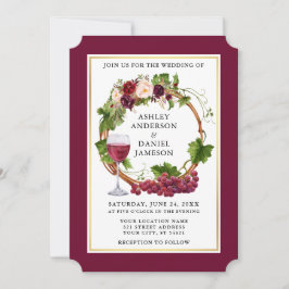 Convites Casamento de Wreath Burgundy, Uvas Florais De Aqua