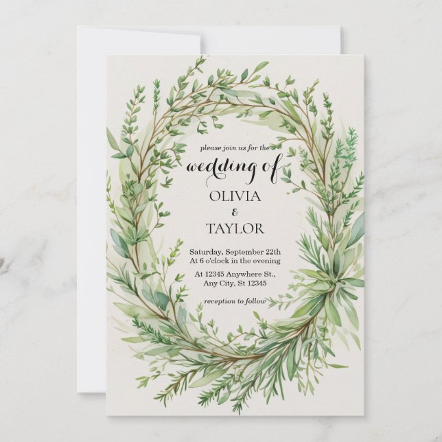 Convites Casamento de Wreath de Thyme Rosemary Sprig (Frente)