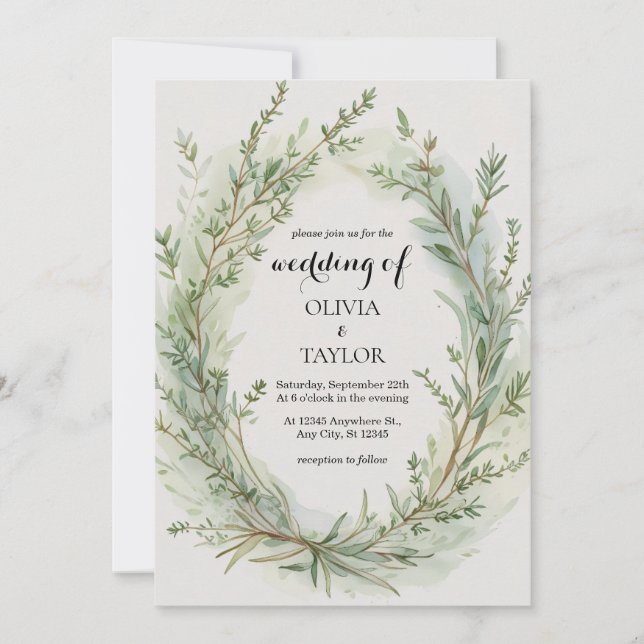 Convites Casamento de Wreath de Thyme Rosemary Sprig (Frente)