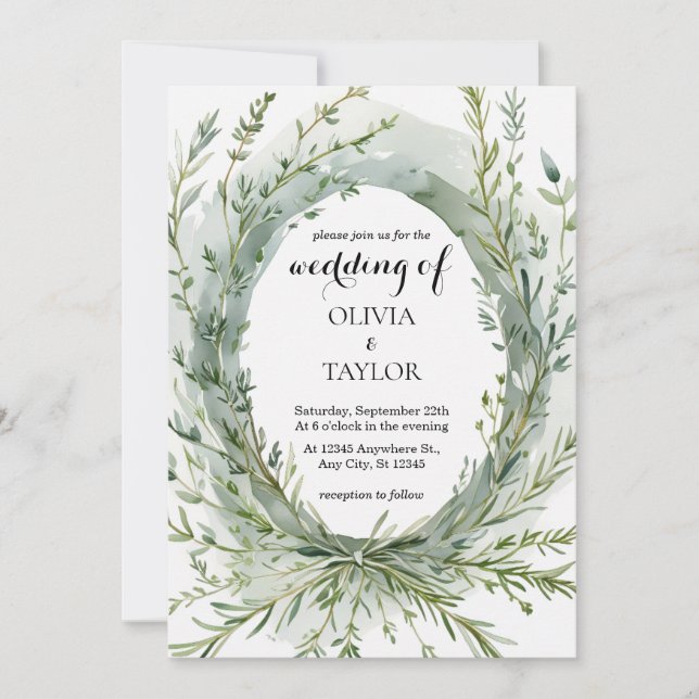 Convites Casamento de Wreath de Thyme Rosemary Sprig (Frente)
