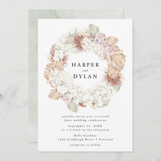 Convites Casamento de Wreath Floral com Aquarelas Tropicais (Frente/Verso)
