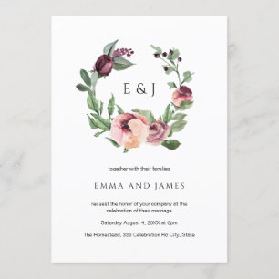 Convites Casamento de Wreath Floral com Blush Burgundy