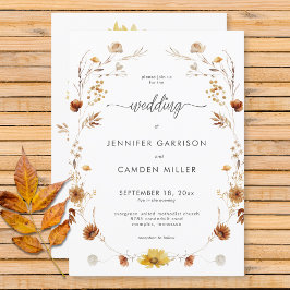 Convites Casamento de Wreath Floral de Queda de Delicado Ru