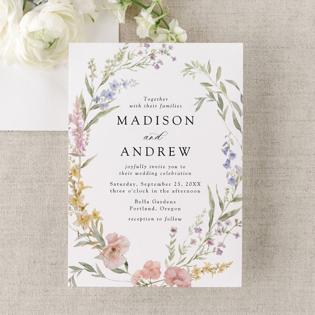 Convites Casamento de Wreath Floral Romântica Elegante (Criador carregado)