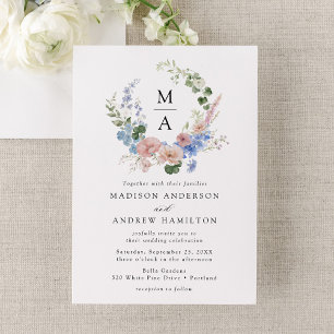 Convites Casamento de Wreath Floral Romântica Elegante