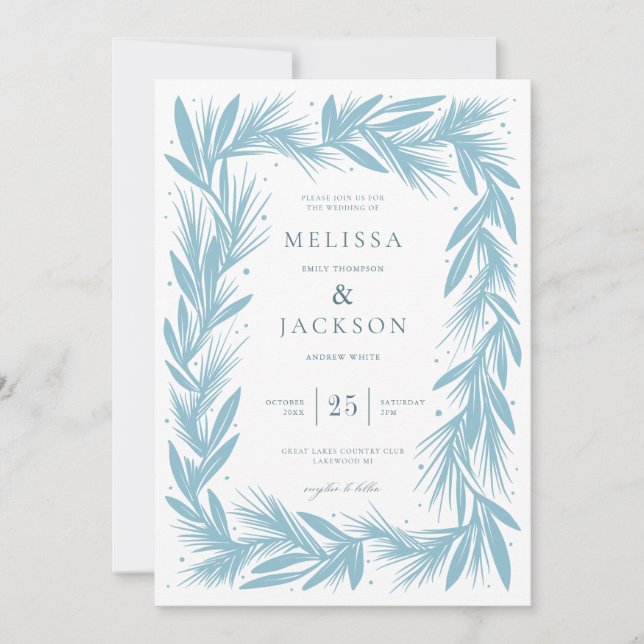 Convites Casamento de Wreath Moderno de inverno (Frente)