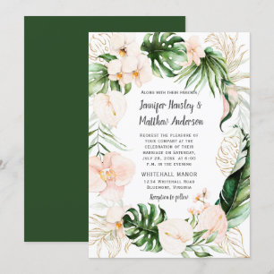 Convites Casamento de Wreath Tropical Verde Rosa-Rosa