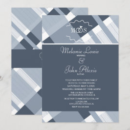 Convites Casamento de Xadrez Azul Poeirento e Branco com Lo