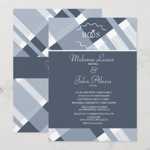 Convites Casamento de Xadrez Azul Poeirento e Branco com Lo