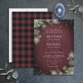 Convites Casamento de Xadrez de madeira de inverno Rustic B