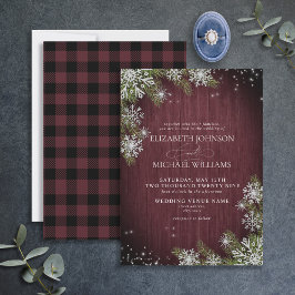 Convites Casamento de Xadrez de madeira de inverno Rustic B