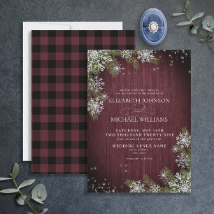 Convites Casamento de Xadrez de madeira de inverno Rustic B