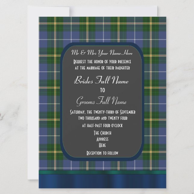 Convites Casamento de xadrez de tartan azul e verde (Frente)