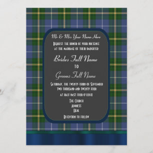 Convites Casamento de xadrez de tartan azul e verde