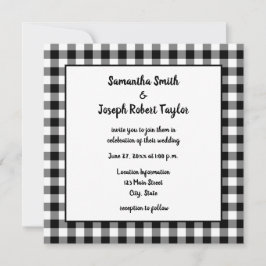 Convites Casamento de Xadrez Gingham Preto e Branco