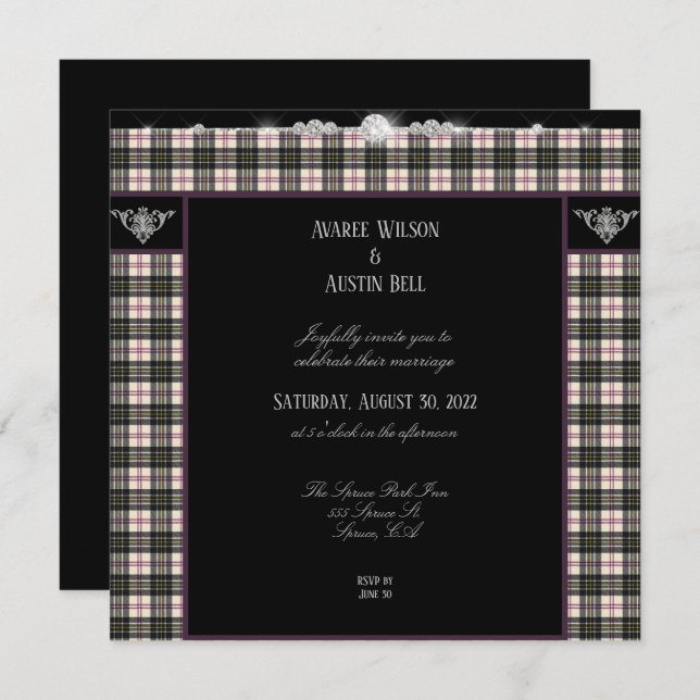 Convites Casamento de Xadrez MacPherson Tartan (Frente/Verso)