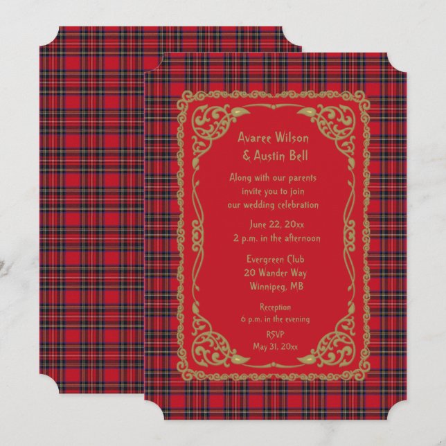 Convites Casamento de Xadrez Real Stewart Tartan (Frente/Verso)