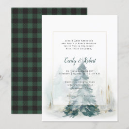 Convites Casamento de Xadrez Verde da Árvore de Inverno
