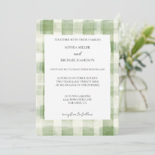 Convites Casamento de Xadrezes de Creme Verde