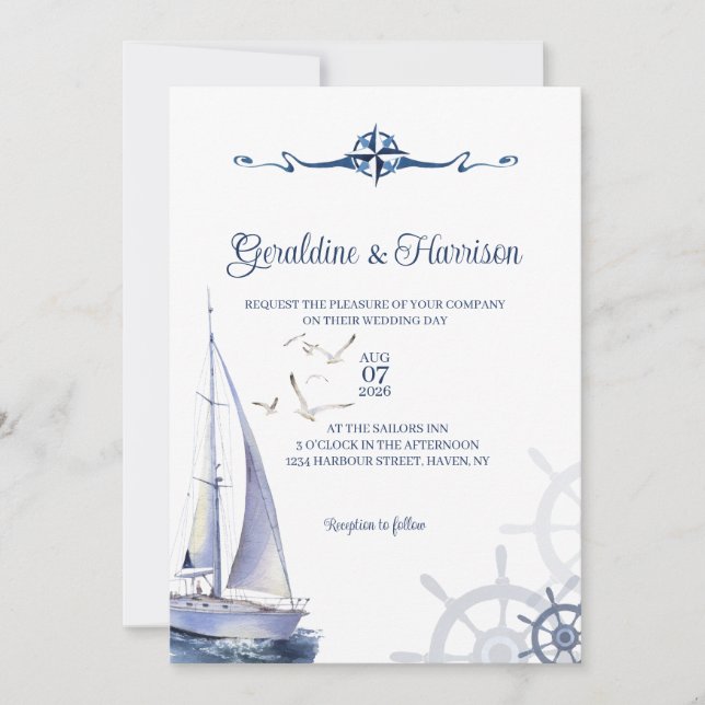 Convites Casamento de Yacht à vela náutica (Frente)