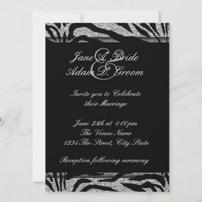 Convites Casamento de Zebra Preto e Branco Elegante (Frente)